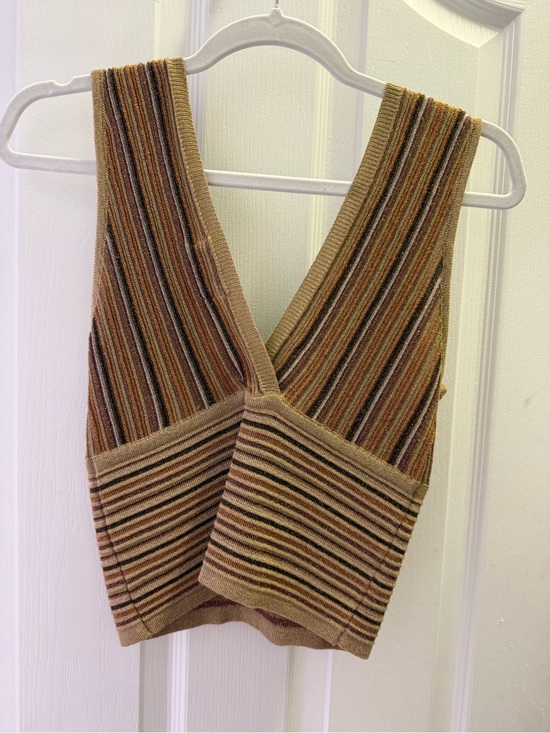 Aggel Tops - Aggel Knitwear Metallic Ribbed V-Neck Crop Sweater Vest Top